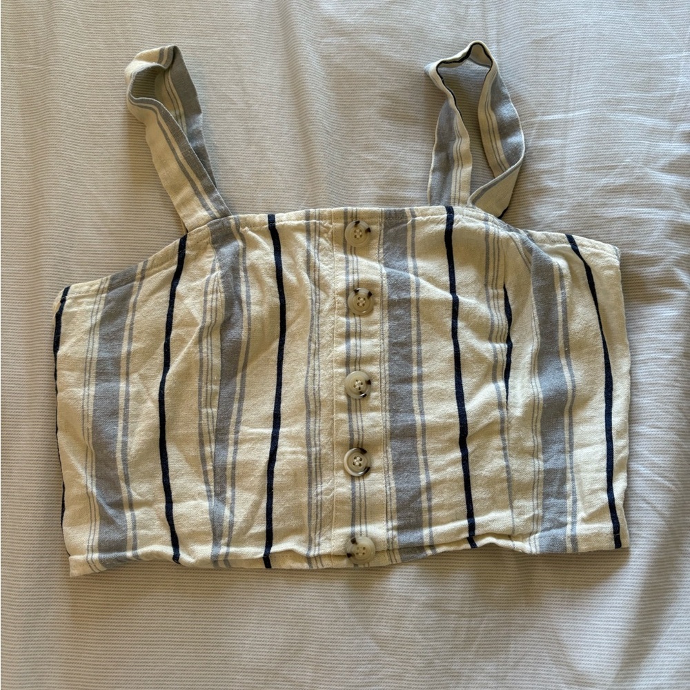 ADORA Beige and Blue Striped Crop Top